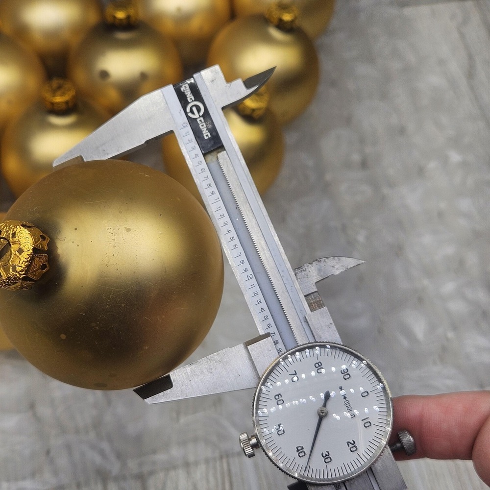 Vintage Matte Gold Glass Christmas Ornaments Set 18 Holiday Tree Round Balls - Picture 6 of 8